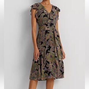 RALPH LAUREN WOMEN'S Women's Paisley Belted Crinkle Georgette Dress SIZE 8 NWOT